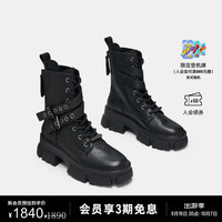 史蒂夫·马登 STEVE MADDEN 2024年秋冬 女鞋机车风潮酷增高厚底马丁靴短靴 黑色 39