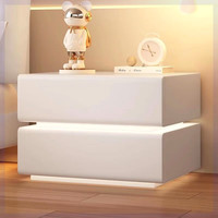 璞登奶油风床头柜简约现代小型卧室床边柜轻奢实木皮质收纳柜子免安装