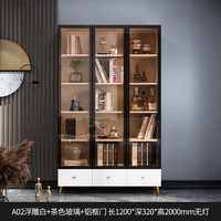 百意空间 全墙满墙书柜书橱玻璃门轻奢整面墙背景墙组合柜简约现代落地书柜 A02浮雕白+茶色玻璃+1200无灯