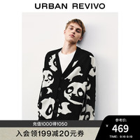 UR2024秋季男装潮流趣味熊猫图案软糯针织开衫UMV930005 正黑 M
