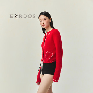 ERDOS【刘雯联名系列】LIUWEN×ERDOS 圆领虚线提花短款抽绳羊绒开衫 宝石红 170/88A/L