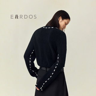 ERDOS【刘雯联名系列】LIUWEN×ERDOS 圆领虚线提花短款抽绳羊绒开衫 黑 160/80A/S