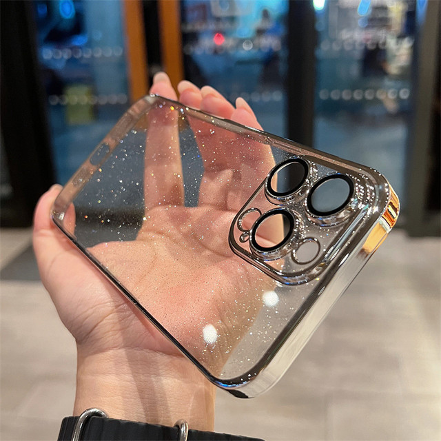 RNX 适用于苹果15Promax手机壳新款14星空闪粉暗紫色透明硬壳iPhone14pro带镜头膜电镀保护套Plus女奢华13P简约12