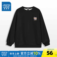 真维斯女装宽松卫衣2024秋季潮流休闲圆领套头印花上衣女G2 黑色8010 185/104A/XXL