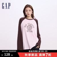 Gap【女友T】女装2024初秋撞色插肩袖长袖T恤纯棉上衣622781 粉色 165/84A(M) 亚洲尺码