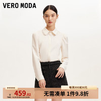 VEROMODA衬衫女2024早秋泡泡袖仿珍珠装饰边衬衫精致百搭气质减龄 蜜乳白色 165/84A/M