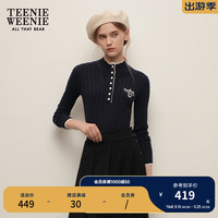 Teenie Weenie小熊2024年秋季气质温柔假两件半高领毛衣针织衫 藏青色 155/XS