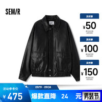 森马（Semir）外套男复古机车夹克2024冬季PU仿皮衣 黑色90001 165/84A/S