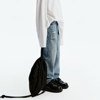 little MO&Co.REEBOK联名系列 little moco童装男女童破洞直筒纯棉牛仔裤 牛仔蓝色 140/58