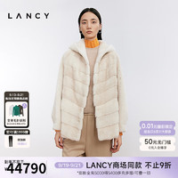 朗姿/LANCY2024冬连帽水貂毛皮草短款貂皮大衣女高端气质外套 燕麦牛奶色 3XL