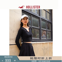 HOLLISTER24秋季辣妹小V领修身长袖针织上衣 女 KI339-3654 黑色 XS (160/84A)
