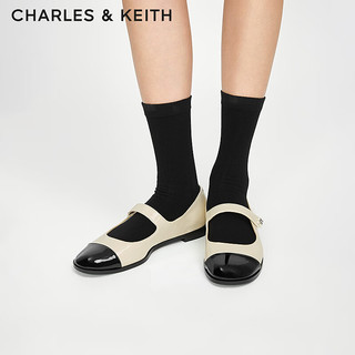 CHARLES&KEITH24冬复古一字带平底漆皮玛丽珍鞋女士CK1-70360161 粉白色Chalk 35