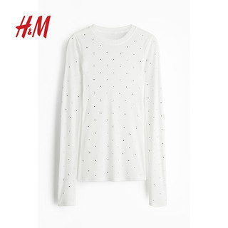 H&M2024秋季女装长袖汗布上衣1256471 白色 155/76