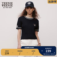 TEENIE WEENIE 小熊秋冬学院风撞色甜美绞花针织短袖上衣女 藏青色 160/S