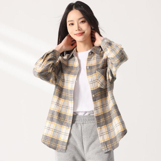 ASOBIO 傲鸶 经典格子 女士宽松翻领衬衫 百搭时尚外套