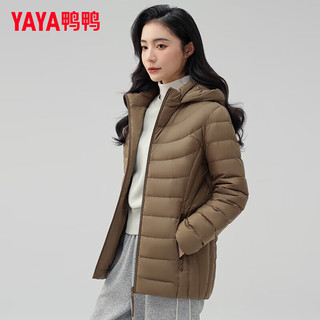 鸭鸭（YAYA）轻薄羽绒服女短款2024年冬季可拆卸帽内胆时尚显瘦保暖外套K 摩卡色 160/84A(M)