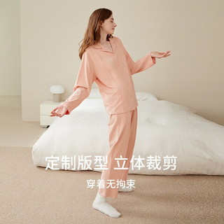 芬腾睡衣纯棉秋季季长袖5A翻领家居服套装 女款(虾粉) XL