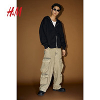 H&M2024秋季男装时尚休闲百搭大廓形拉链连帽衫1240531 黑色 165/84 XS