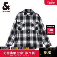 杰克·琼斯（JACK&JONES）冬季百搭通勤时尚翻领刺绣口袋格纹毛呢大衣外套男224427012 E40黑色 常规 165/88A/XS