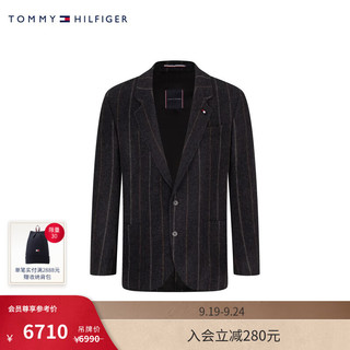 TOMMY HILFIGERLARDINI24秋冬男羊毛羊绒混纺细条纹手工制绅士风西装02357 深黑灰021 46