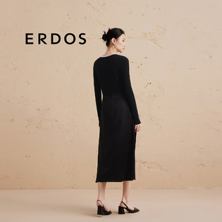 ERDOS【醋酸】24秋冬通勤优雅气质中长款A字裙女半身裙 黑 165/68A/M