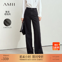 AMII2024秋复古做旧洗水工艺棉质牛仔长裤女宽松阔腿裤子12443226 黑色 165/72A/L