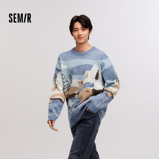 森马（Semir）毛衫男卡通小熊提花毛衣2024冬针织衫宽松套头衫内搭 紫蓝80600 165/84A/S