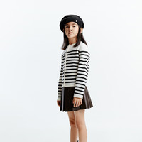 little MO&Co.little moco童装24秋女童羊毛混纺长袖针织开衫法式条纹外套 黑白条色 110/56