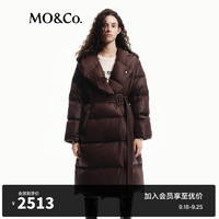 MO&Co.【90%鹅绒】冬连帽长款宽松羽绒服外套女(附腰带)中长面包服 巧克力色 L/170