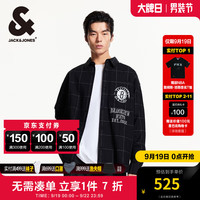 杰克·琼斯（JACK&JONES）杰克琼斯NBA联名秋季款男长袖衬衫翻领宽松字母胶印logo贴布衬衫 黑色E40 黑色E40 165/88A/XS