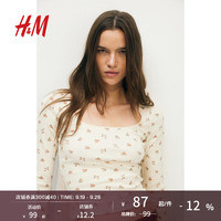 H&M2024秋季女装小环饰边棉质上衣1258014 浅米色/花卉 165/96