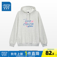 真维斯女装2024秋季潮流时尚简约甜美百搭连帽长袖女卫衣G2 花灰色8080 180/100A/XL