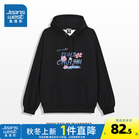 真维斯女装2024秋季潮流时尚简约甜美百搭连帽长袖女卫衣G2 黑色8010 175/96A/L