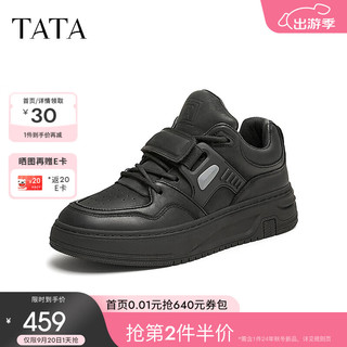 他她（TATA）厚底休闲板鞋男鞋加绒黑色高帮鞋2024冬季ODP01DM4 黑色（仿毛里） 39