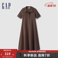Gap女装2024秋季翻领刺绣logo短袖针织连衣裙简约长裙680487 棕色 155/76A(XS) 亚洲尺码