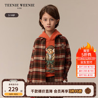 Teenie Weenie Kids小熊童装24秋冬男女童翻领刺绣经典格纹衬衫 橙色 110cm