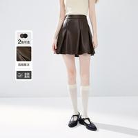 【24年秋】时尚复古风小皮短裙女高腰A字百褶半身裙