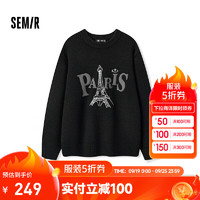 森马（Semir）[梅花系列毛衫男2024冬宽松绣花提花针织衫 黑色调00399 180/96A/XL