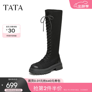 他她（TATA）2024冬时尚休闲时装长靴女7D281DG4 黑色 35