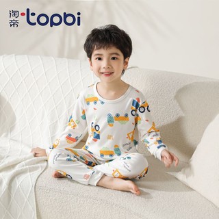 百亿补贴：TOPbi 淘帝 儿童初秋内穿家居服男童睡衣套装纯棉提花女童秋衣秋裤套装