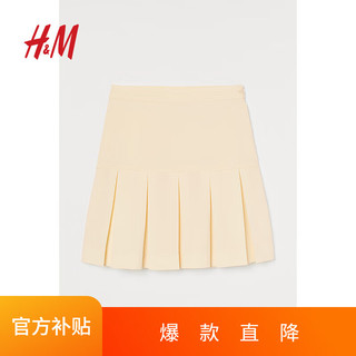 H&M 女装半身裙夏季小个子学院风绉织高腰显瘦百褶裙短裙A字裙0990436 浅黄色