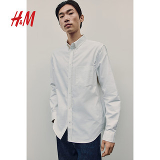 H&M2024秋季男装时尚休闲百搭标准版型牛津纺衬衫1248149 黑色 165/84 XS