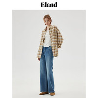 ELAND衣恋衬衫女纯棉经典格纹宽松舒适薄款上衣2024秋季新款 (35)Beige
