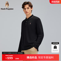 Hush Puppies【柔软耐穿】暇步士男装2024秋季舒适软糯干净雅致长袖POLO衫 漆黑色 M