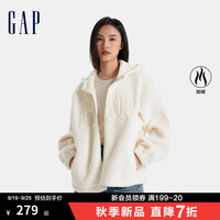 Gap女装2024秋冬新款贴布绣花logo仿羊羔绒连帽卫衣外套600757