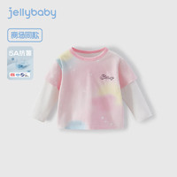 JELLYBABY女童T恤秋装5A抗菌2024秋季婴幼假两件长袖上衣炫彩内搭打底衫