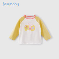 JELLYBABY女宝宝春秋装2024上衣撞色插肩袖打底衫女童长袖t恤 黄色 100CM