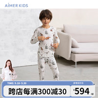 爱慕儿童（AIMER KIDS）抑菌秋衣秋裤儿童保暖内衣套装男童轻薄透气高弹打底衣奶皮衣 轻暖-恐龙部落 90cm