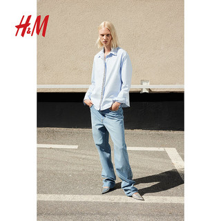 H&M2024秋季女装上衣时尚休闲百搭水钻缀饰衬衫1247284 浅蓝色 155/80 XS