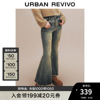 UR2024秋冬新款女美式废土风做旧洗水喇叭牛仔长裤UYL840014